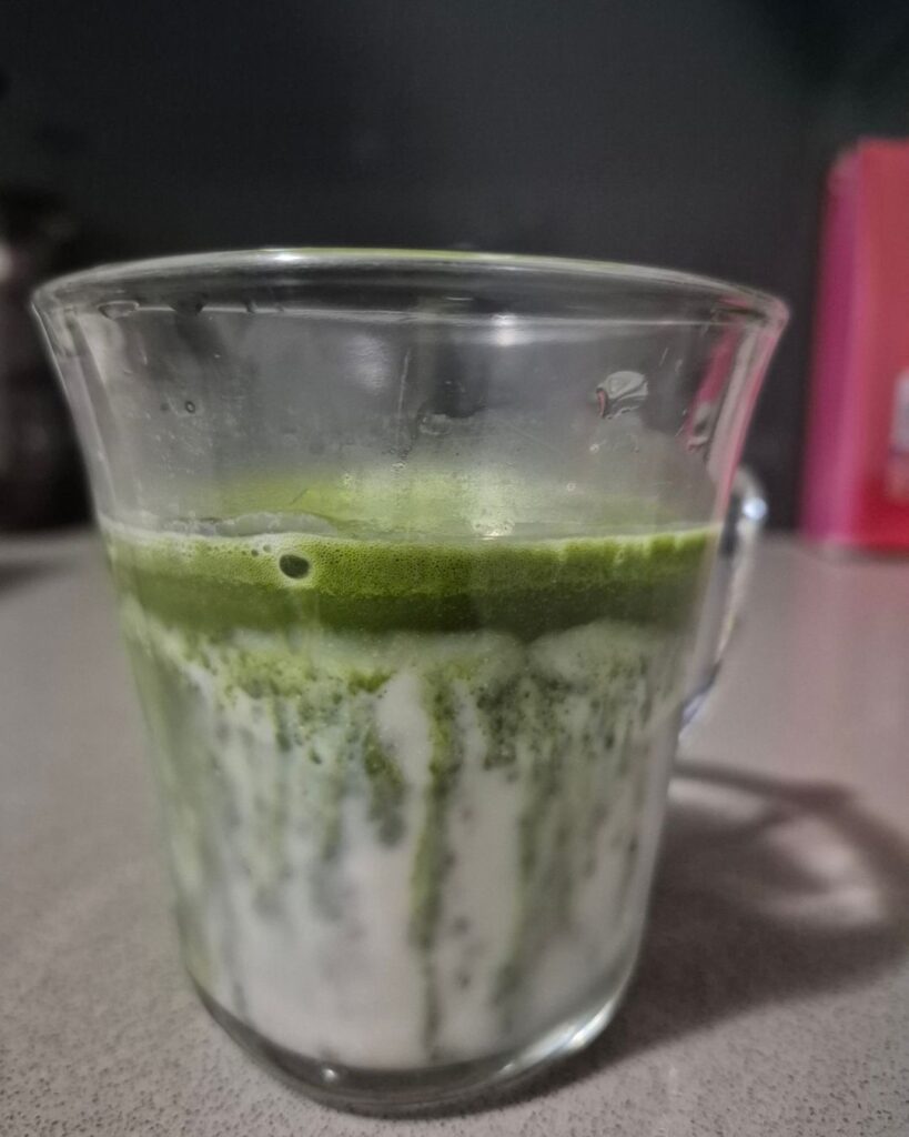 maiko tea matcha m3 in a clear cup just poured in